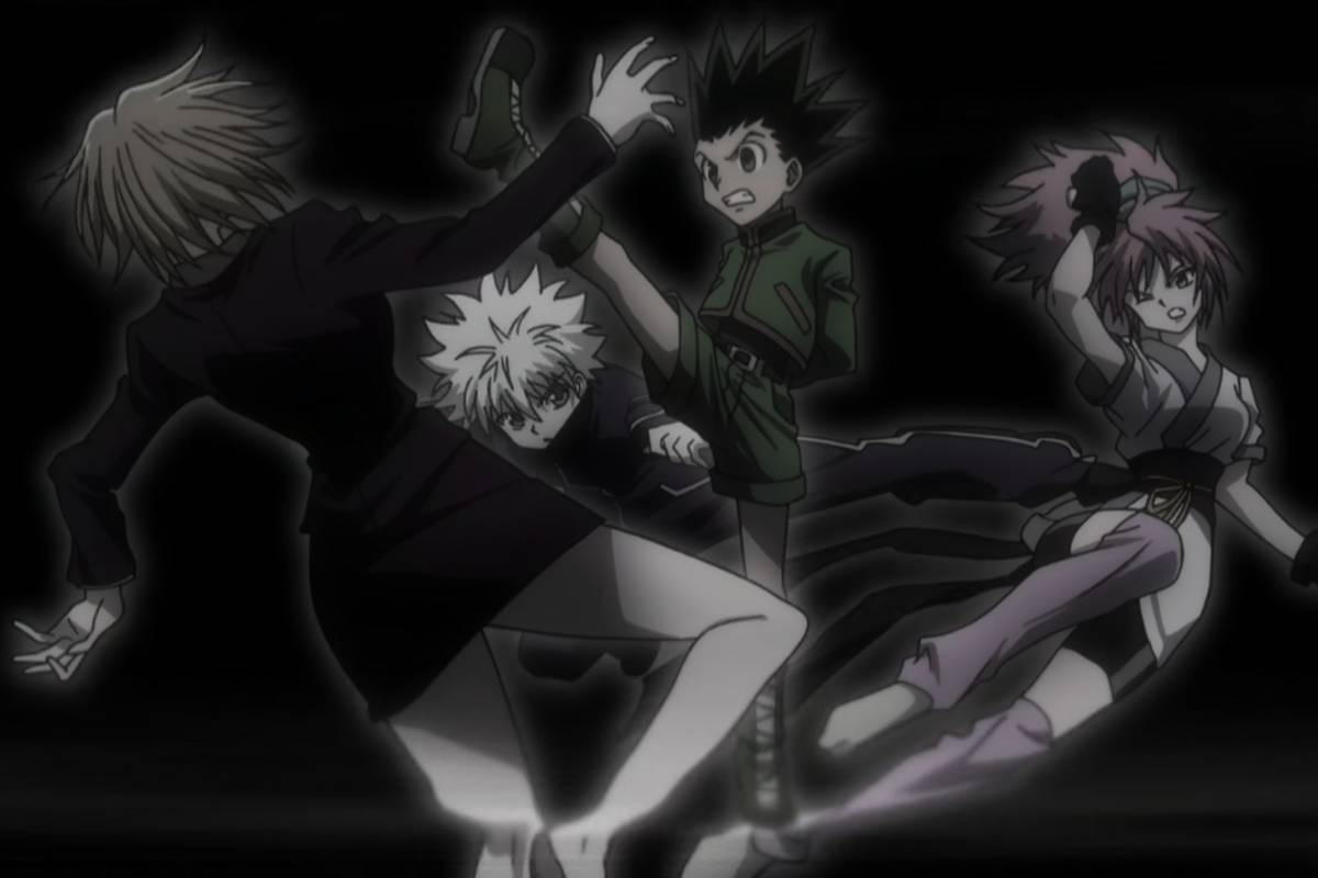 Gon Freecss dan Killua Zoldyck vs. Pakunoda dan Machi Komacine.