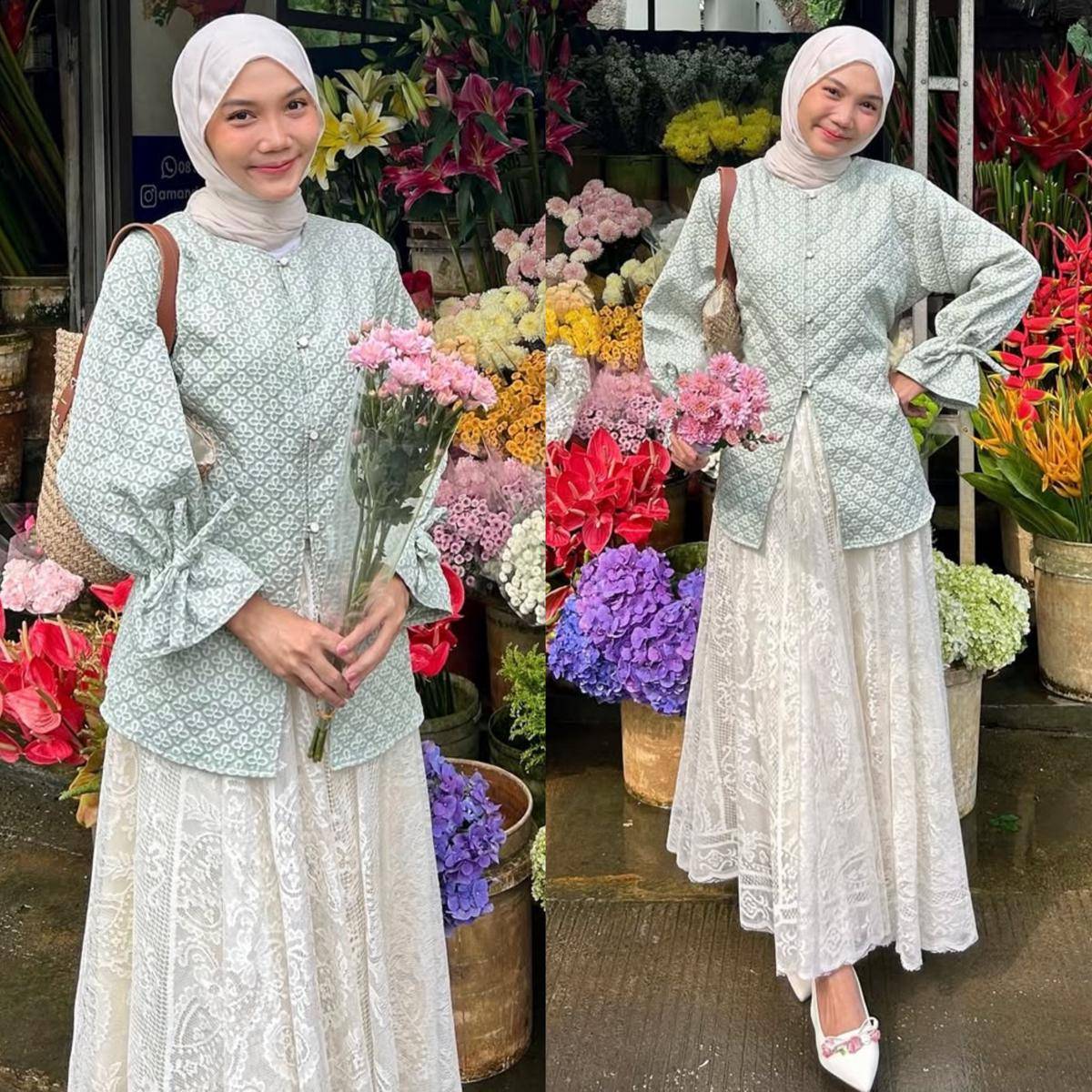 potret OOTD hijab bergaya feminin ala Diva Syifa