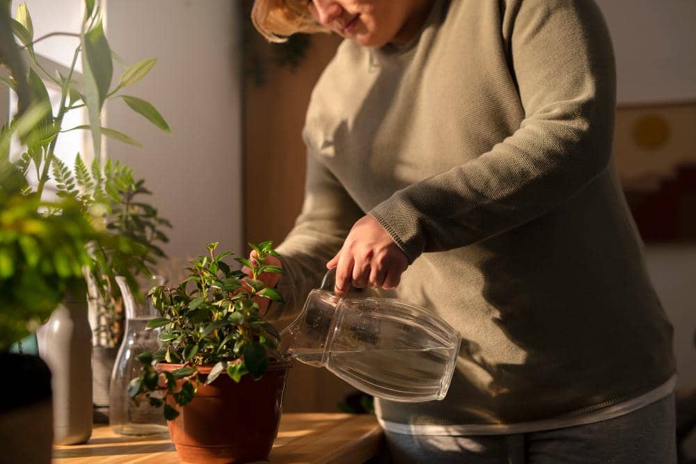 ilustrasi menyiram tanaman 