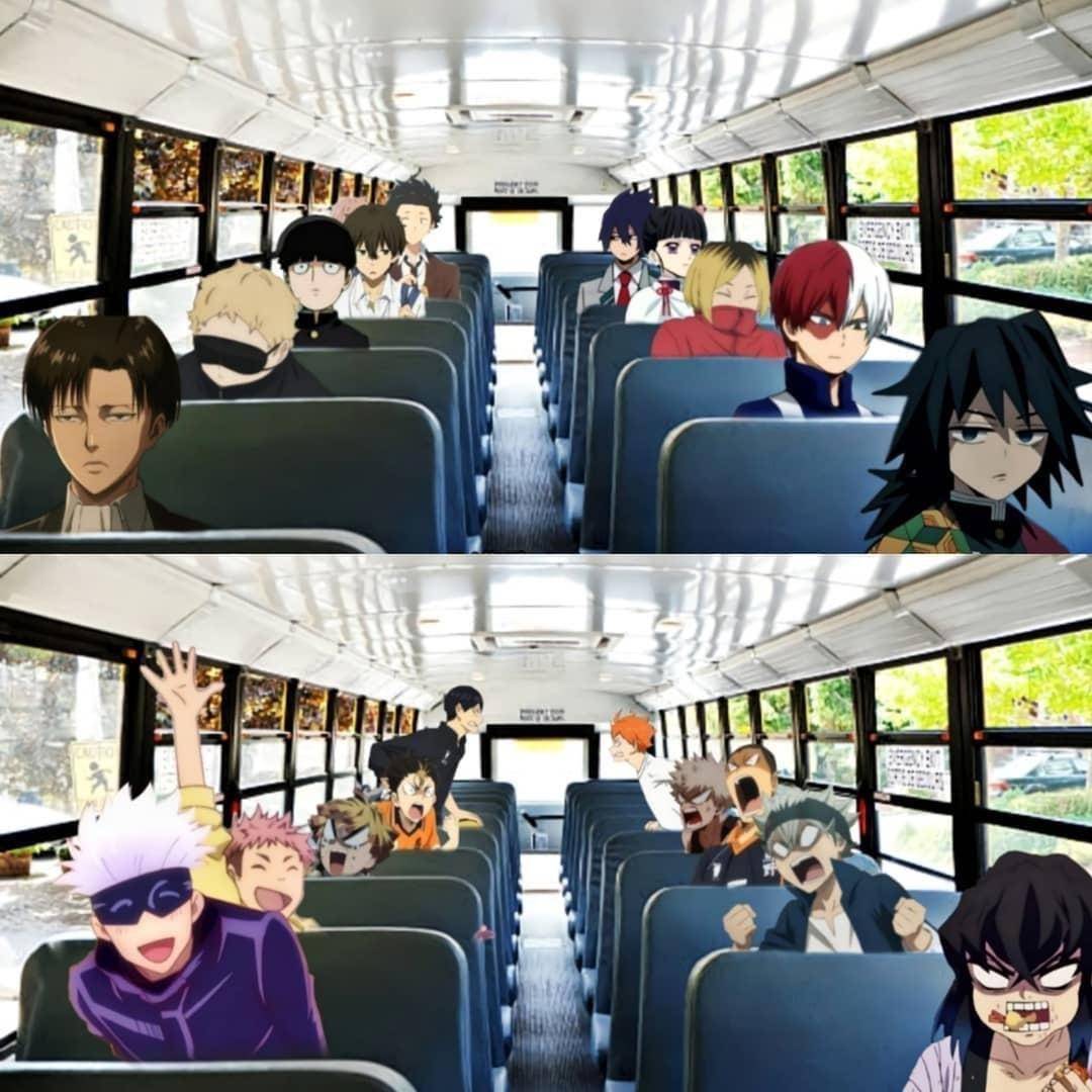 meme anime tentang naik bus