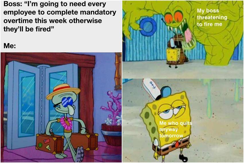kolase meme SpongeBob tentang bos 