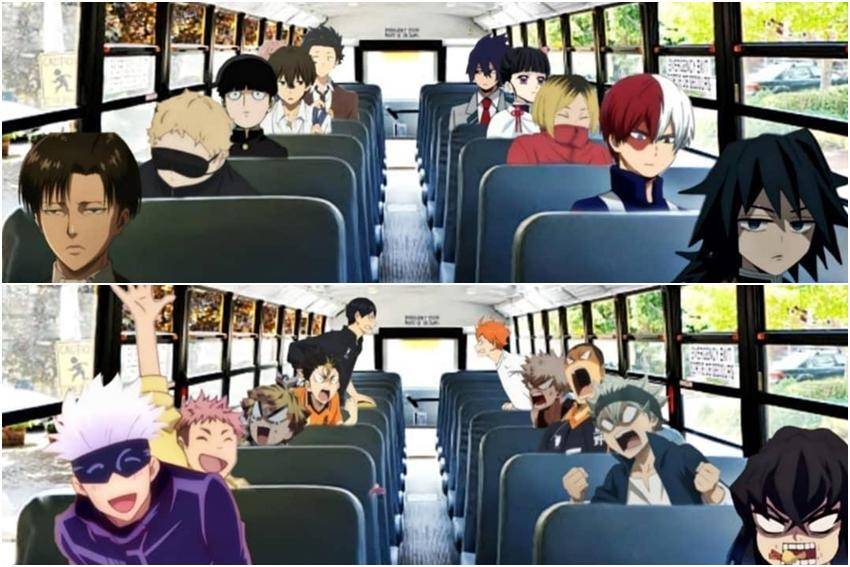 meme anime tentang naik bus