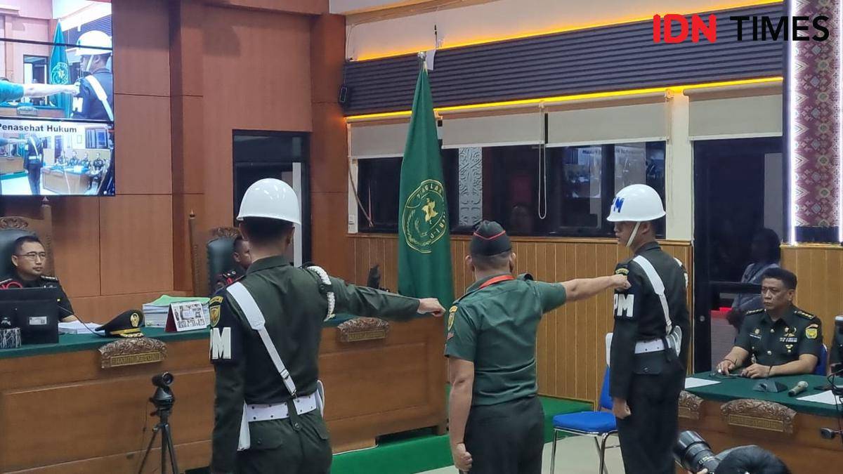 Kopda Bazarsah saat jalani sidang putusan di Pengadilan Militer 1-04 Palembang (IDN Times/Rangga Erfizal)