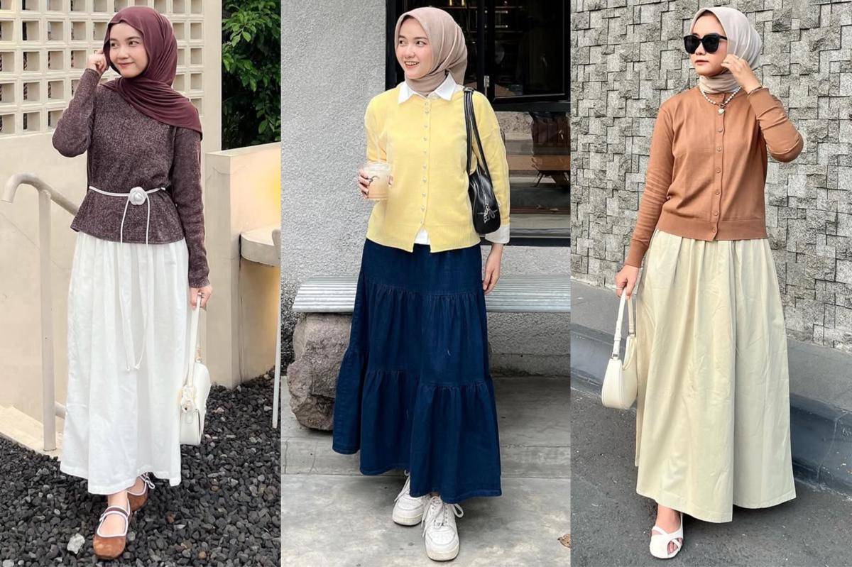 potret ide styling sweater dan rok ala Linan Dikas 