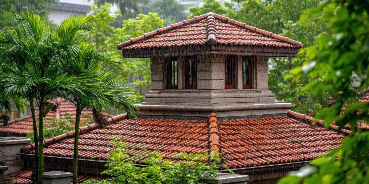 ilustrasi rumah dengan atap terakota atau tanah liat