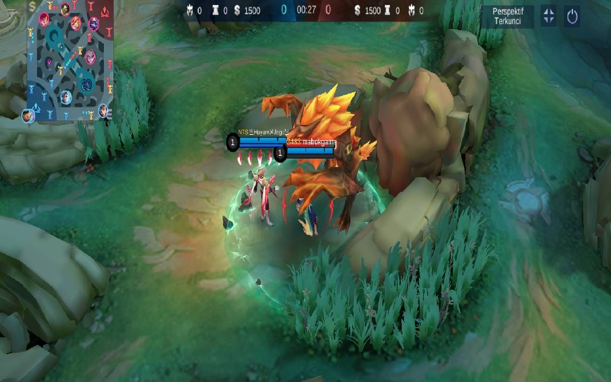 Kalea roamer membantu jungler mengambil buff 