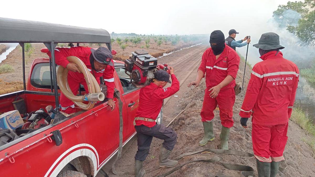 Proses pemadaman karhutla di wilayah Pemulutan Ogan Ilir, Sumsel (Dok: Manggala Agni)
