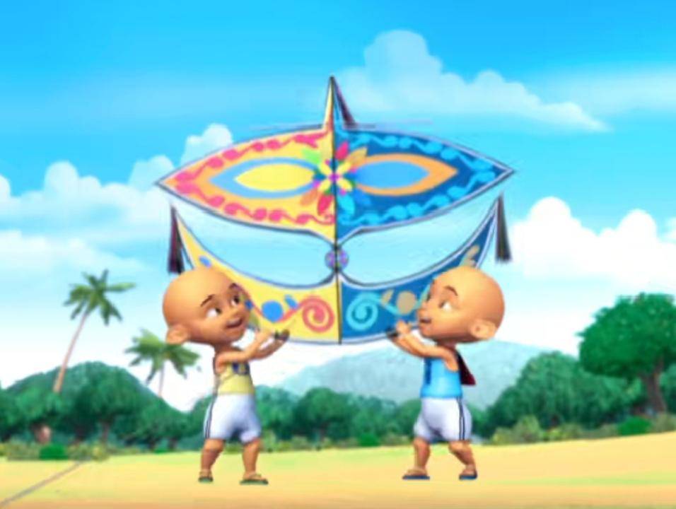 Upin dan Ipin bersiap menerbangkan layangan Tok Dalang (dok. Les' Copaque Production/Upin & Ipin)