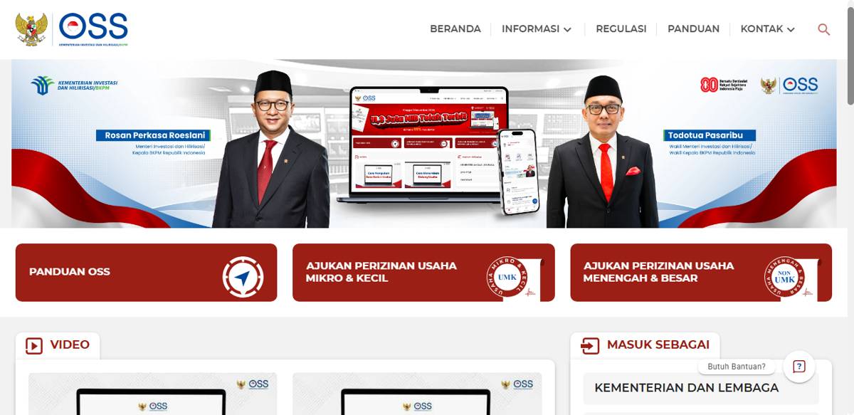 Tampilan depan laman OSS. (oss.go.id)