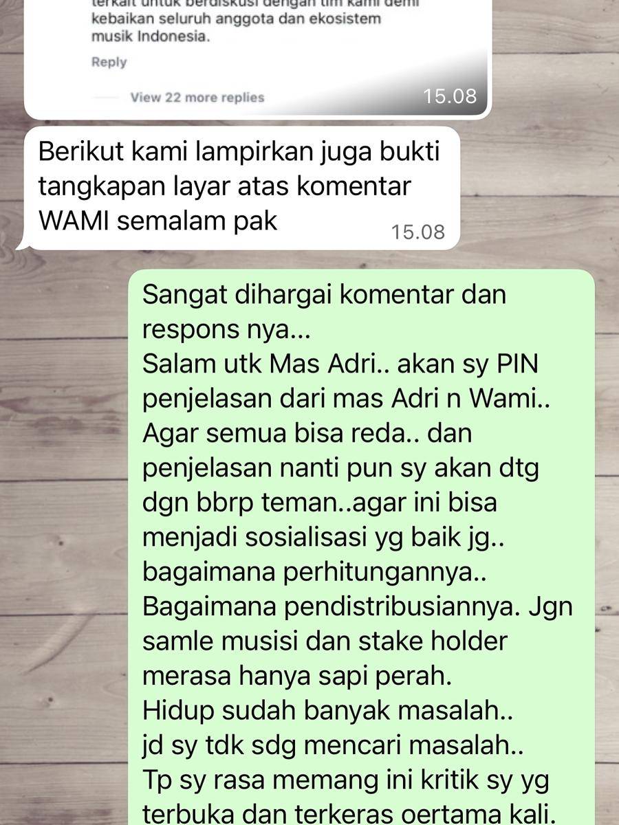 screenshot chat Ari Lasso dengan WAMI (instagram.com/ari_lasso)
