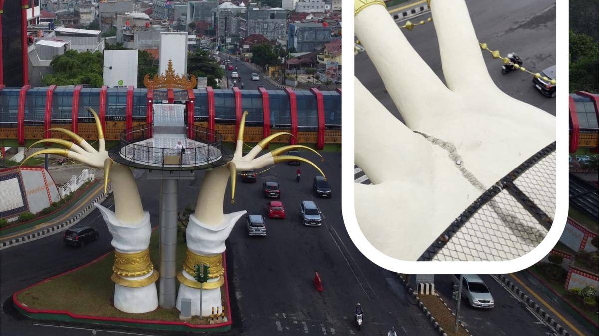Gambar patung tangan yang diduga retak di JPO Siger Milenial. (IDN Times/Komdigi Bandar Lampung)