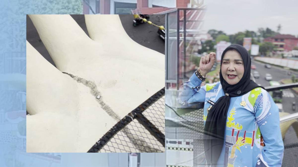 Gambar patung tangan yang diduga retak di JPO Siger Milenial. (IDN Times/Komdigi Bandar Lampung)