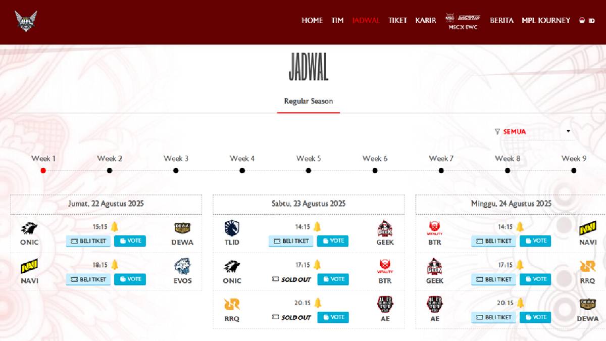 jadwal pertandingan Regular Season MPL ID S16
