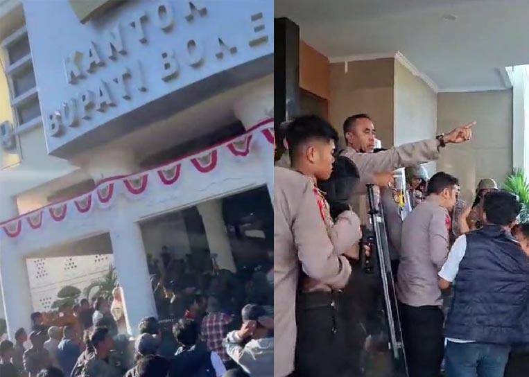 Demonstrasi warga menolak kenaikan Pajak Bumi dan Bangunan (PBB) di Kabupaten Bone, Sulawesi Selatan (Sulsel), diwarnai kericuhan, Kamis (14/8/2025)