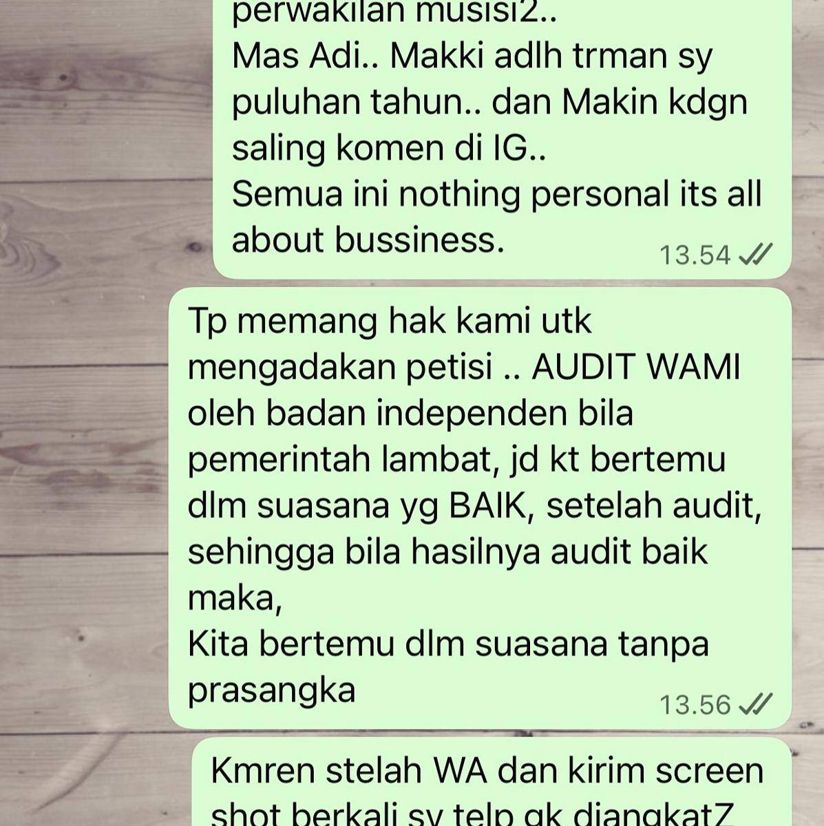 screenshot chat Ari Lasso dengan WAMI