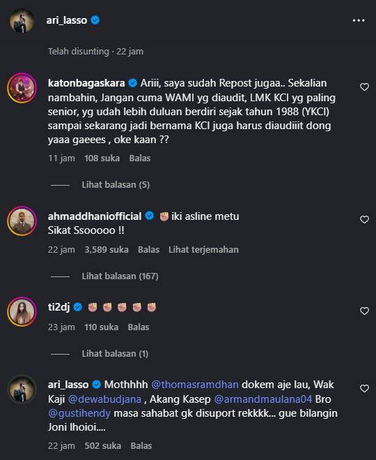 komentar musisi di Instagram Ari Lasso