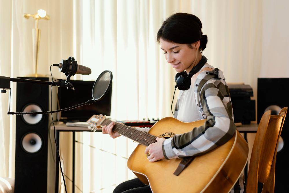 ilustrasi perempuan bermain gitar (freepik.com/freepik)