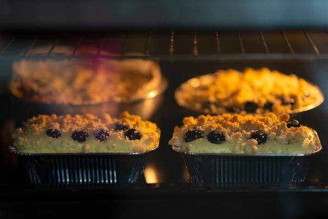 ilustrasi memanggang blueberry crumble cake