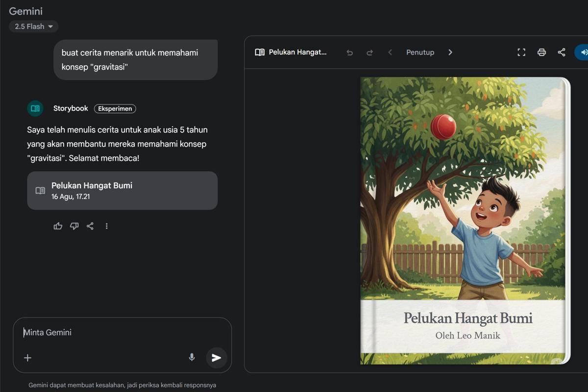 contoh dongeng yang dihasilkan fitur Storybook di Gemini.
