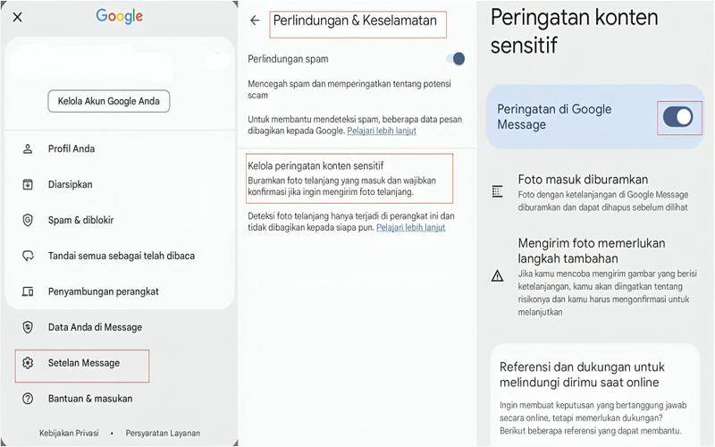 cara aktifkan fitur peringatan konten sensitif di Google Messages