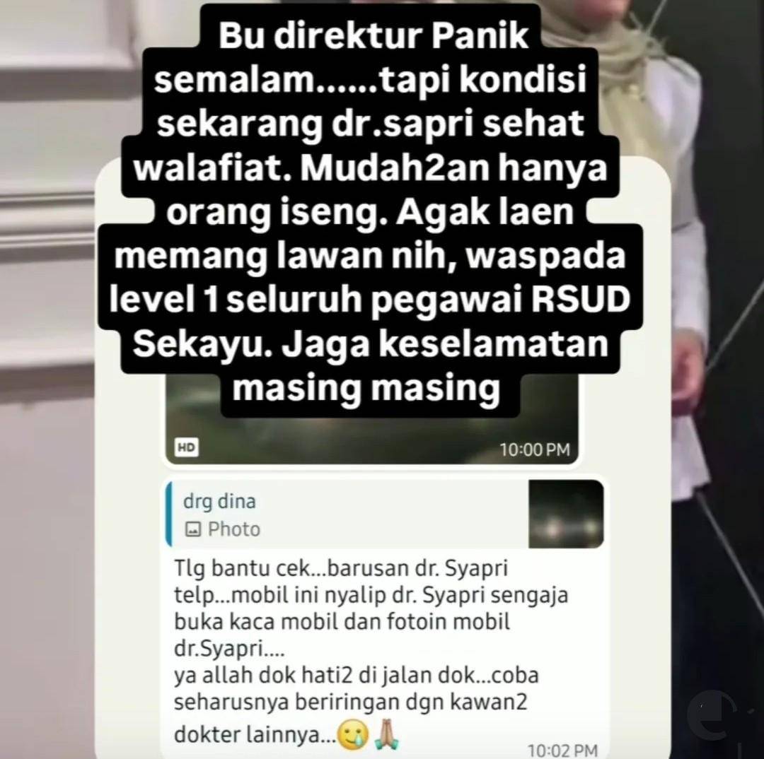 Direktur RSUD Sekayu saat membagikan informasi terkait dokter Syahpri yang diikuti OTK. (Dok. Istimewa)