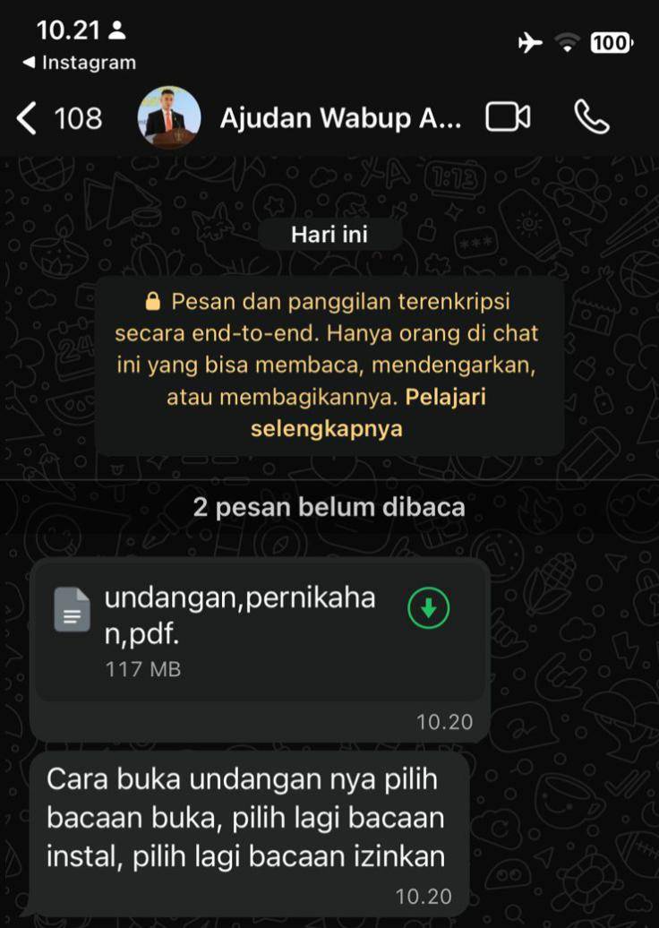 Nomo WhatsApp ajudan Wabub Bantul dibajak orang tak dikenal.(Dok Istimewa)