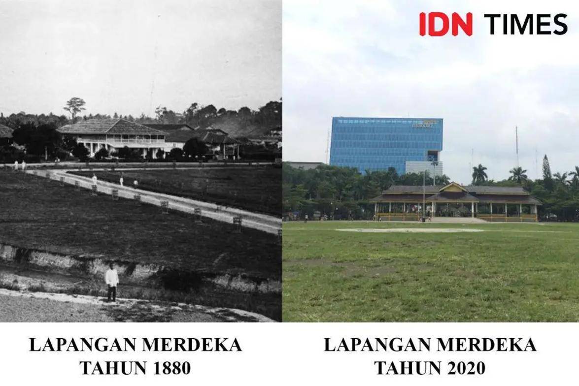 Potret Lapangan Merdeka Medan pada 1880 dan 2020 (Dok. Gedung Arsip Pemko Medan, IDN Times/Indah Permata Sari)