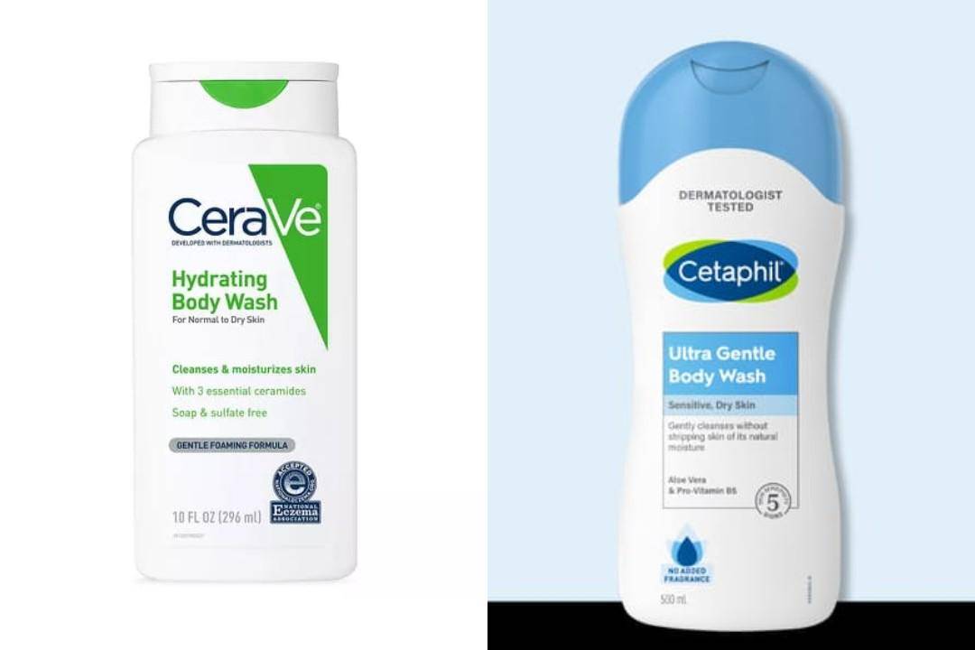 CeraVe Hydrating Body Wash dan Cetaphil Ultra Gentle Soothing Body Wash (amazon.com/CeraVe Hydrating Body Wash | cetaphil.co.id/Cetaphil Ultra Gentle Soothing Body Wash)