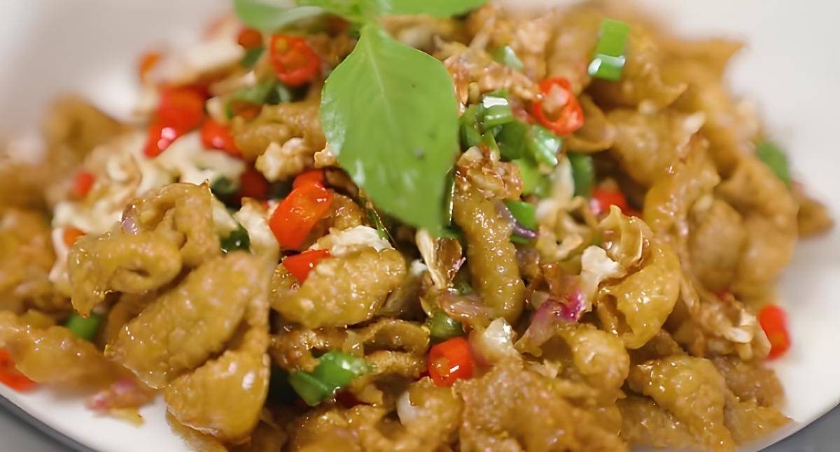 Kulit ayam saus jeruk 