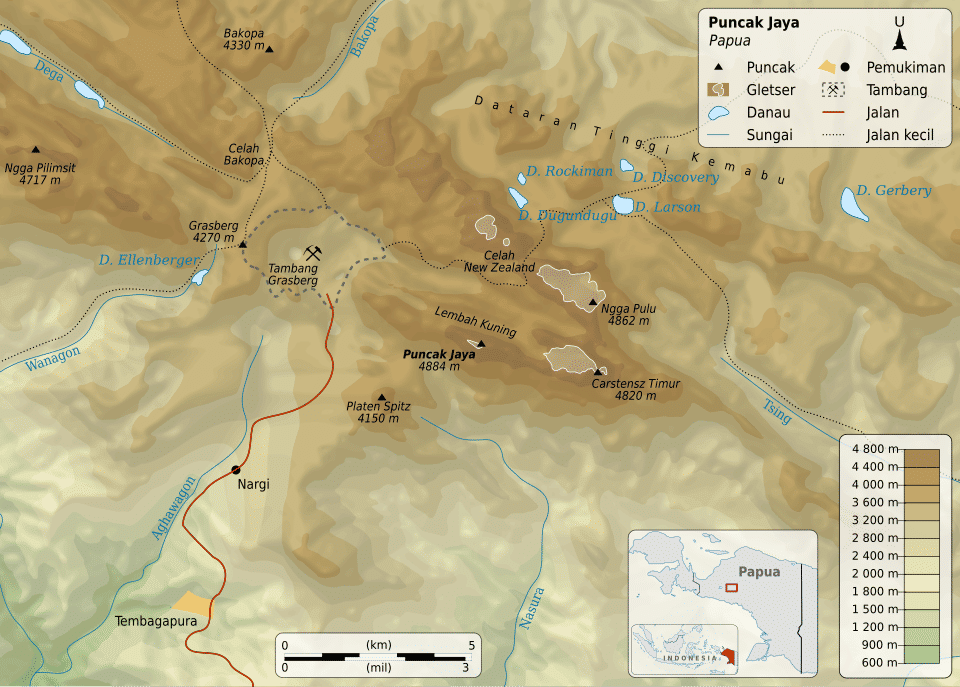 ilustrasi peta gunung di Papua Indonesia (commons.wikimedia.org/Sémhur)