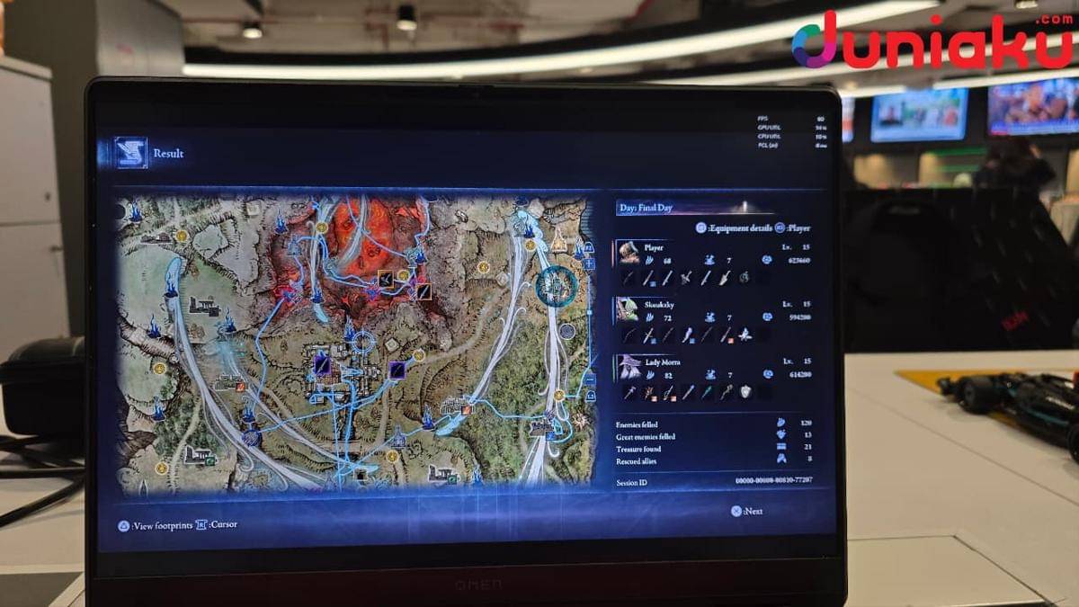 Foto HP OMEN Max 16 setelah sesi kemenangan di Nightreign