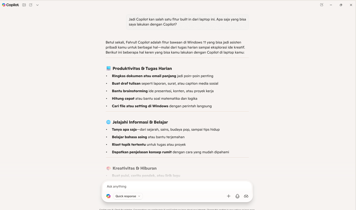 Screenshot Copilot di HP OMEN Max 16. 