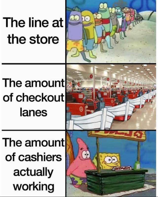 meme SpongeBob tentang kasir