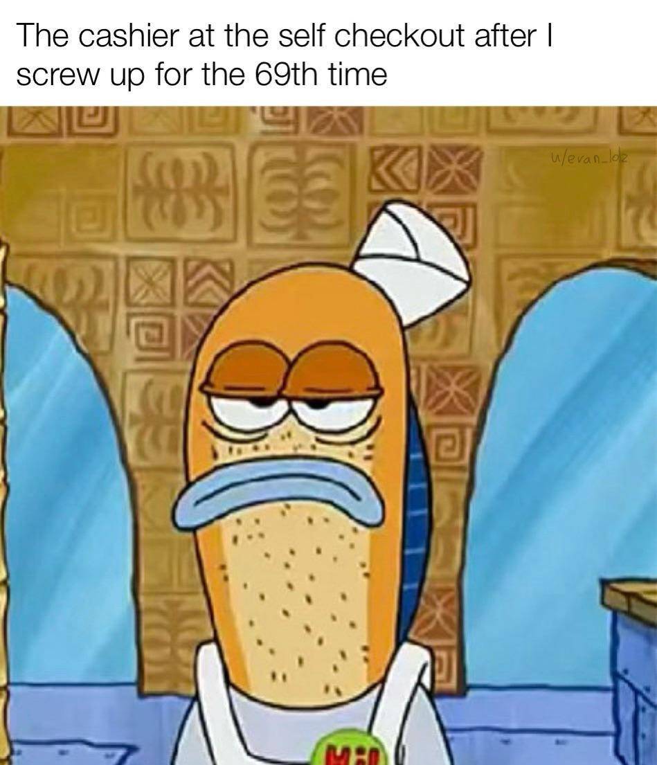 meme SpongeBob tentang kasir