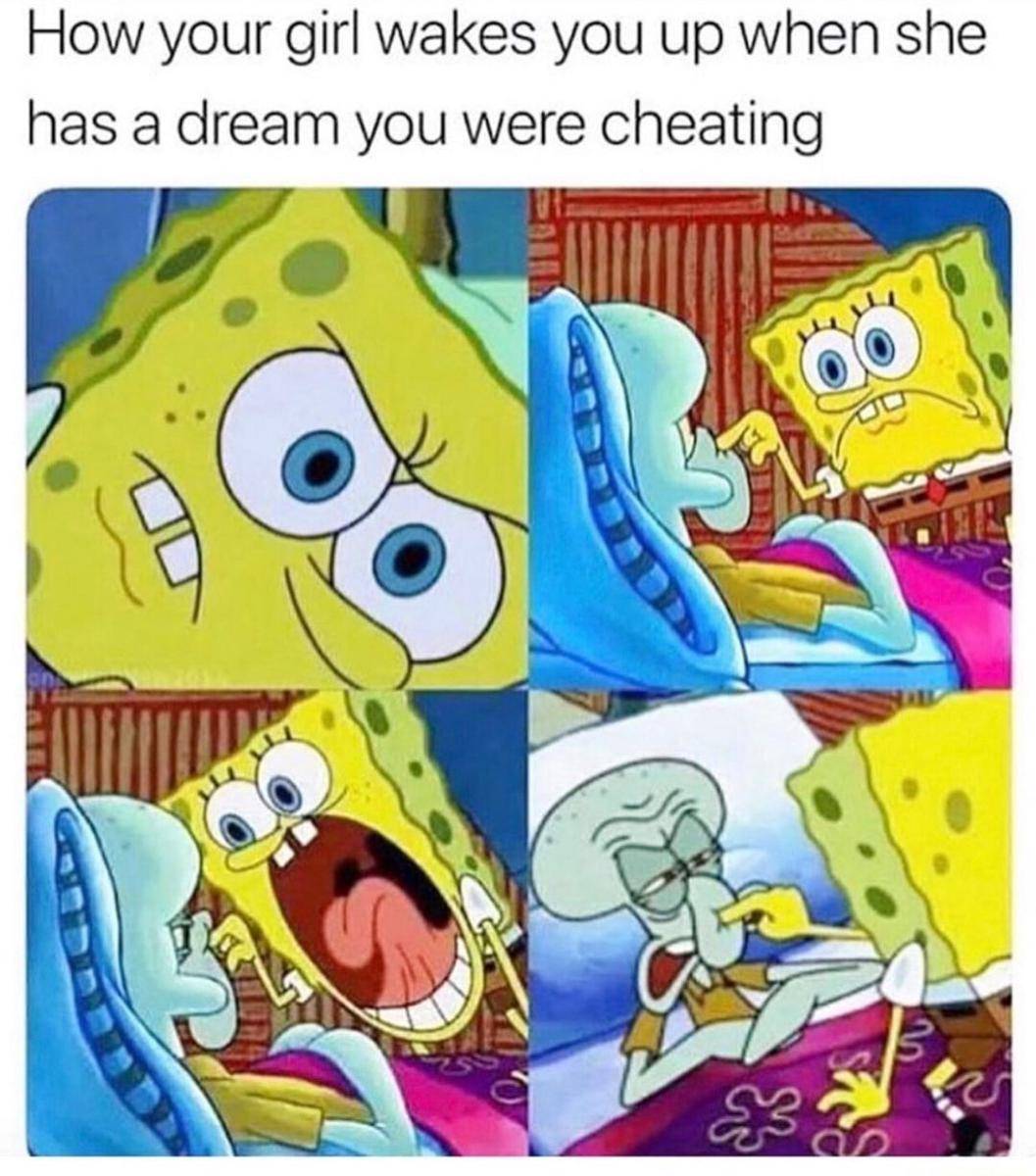meme SpongeBob tentang pacar cewek