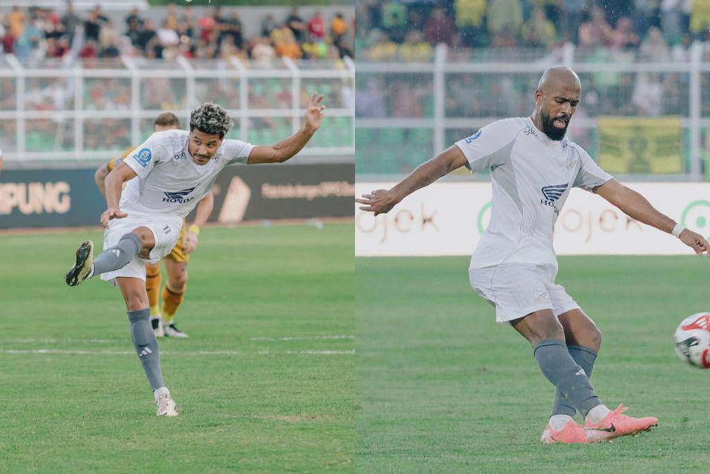 Aksi pemain PSM Makassar, Lucas Dias (kiri) dan Alex Tanque (kanan), dalam laga pekan kedua BRI Super League 2025/2026 melawan Bhayangkara Presisi FC yang berlangsung di Stadion Sumpah Pemuda Bandar Lampung pada 16 Agustus 2025. (Instagram.com/psm_makassar)