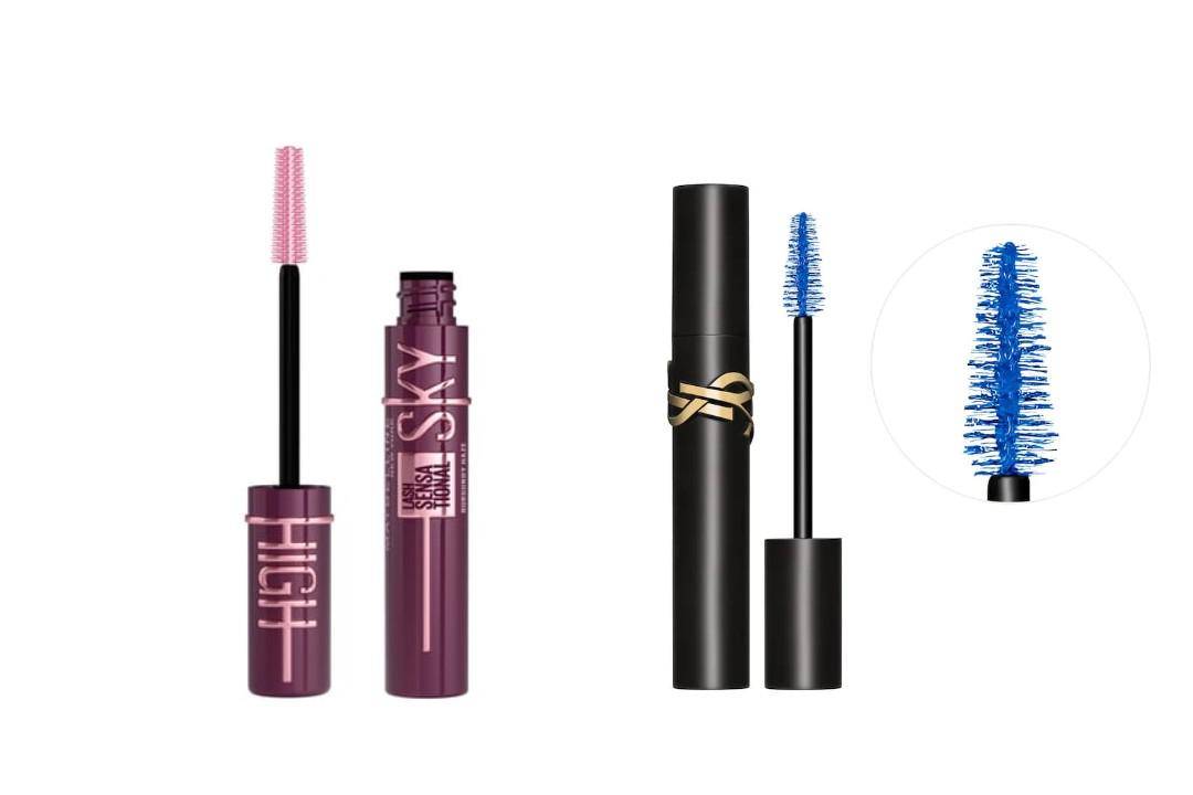 Maybelline New York Lash Sensational Sky High Mascara in Burgundy Haze dan YSL Lash Clash Extreme Volume Mascara in Electric Blue (caretobeauty.com/Maybelline New York Lash Sensational Sky High Mascara in Burgundy Haze | sephora.com/YSL Lash Clash Extreme Volume Mascara in Electric Blue)