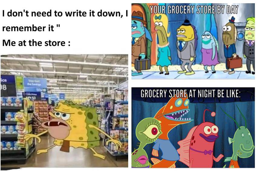 kolase meme SpongeBob tentang toko belanja