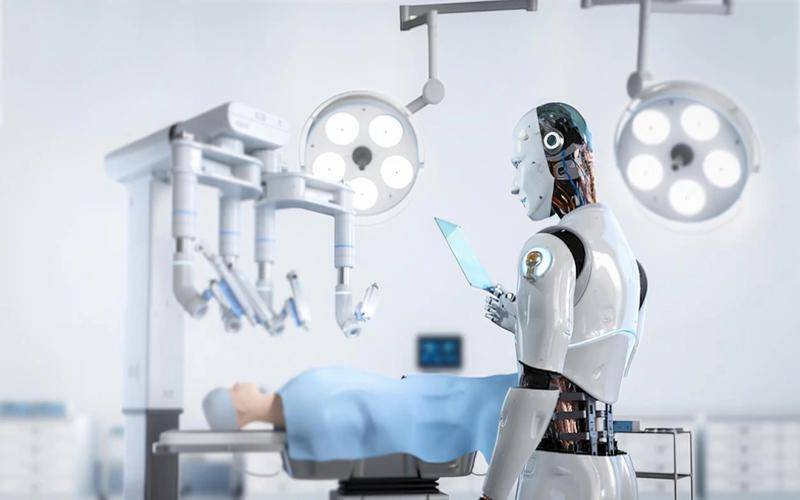 ilustrasi operasi bedah dengan bantuan dokter robot