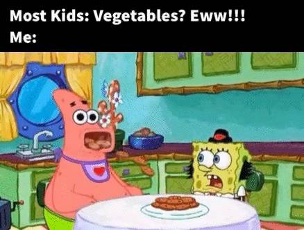 meme SpongeBob tentang makan sayur