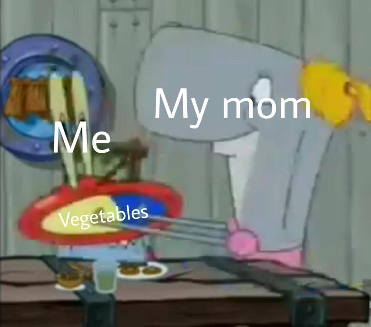 meme SpongeBob tentang makan sayur