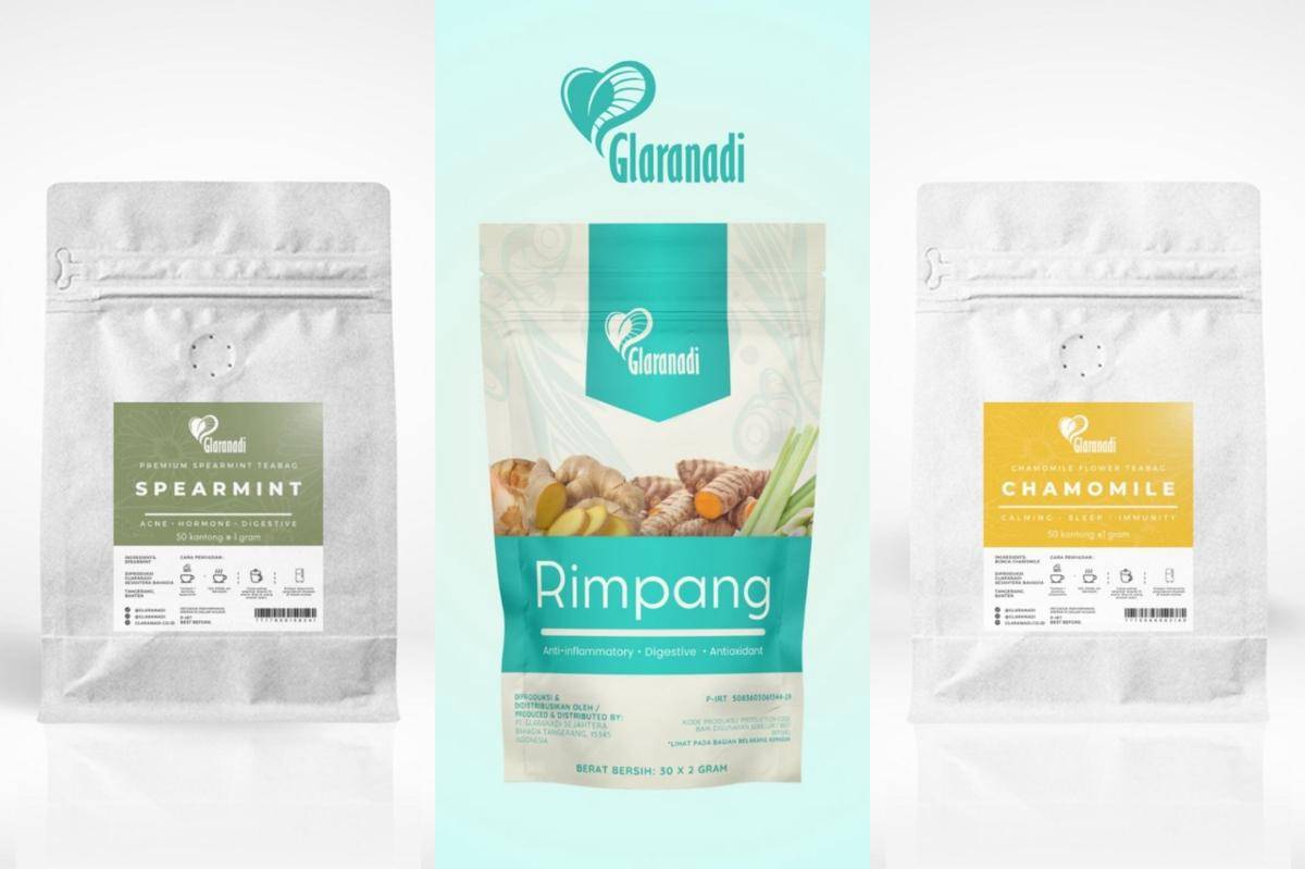 Teh Spearmint, Teh Rimpang, dan Teh Chamomile dari brand Glaranadi (shopee.co.id/Glaranadi Official Shop)