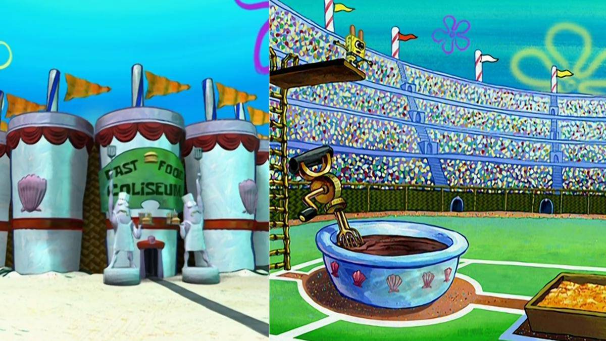 potret Fast Food Coliseum, tempat diadakannya beragam kompetisi bertema makanan (dok. Nickelodeon/SpongeBob SquarePants)