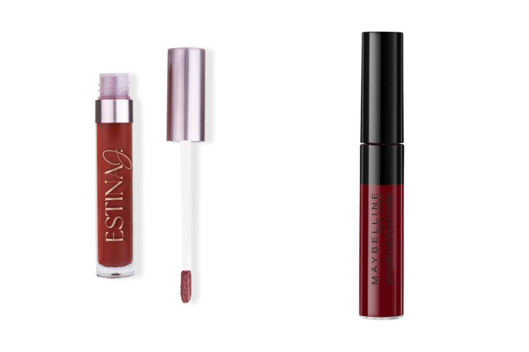 Estina J Red Wine Liquid Matte Lipstick dan Sensational Liquid Matte Lip Cream Soft Wine (estinaj.com/Estina J Red Wine Liquid Matte Lipstick | maybelline.co.id/Sensational Liquid Matte Lip Cream Soft Wine)