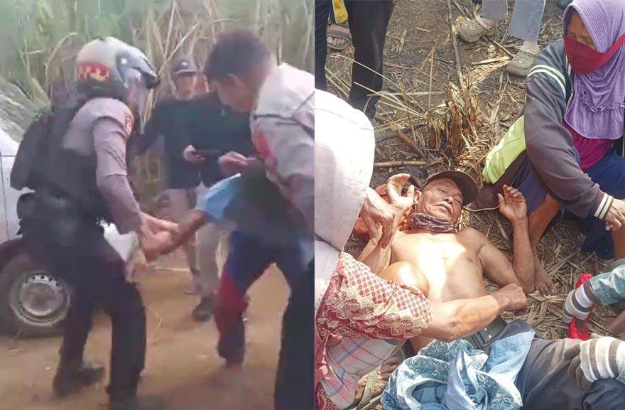 Sejumlah aparat kemanan dari Kepolisian diduga melakukan penganiayaan terhadap petani di Polongbangkeng, Takalar, Sulawesi Selatan, Sabtu (23/8/2025)