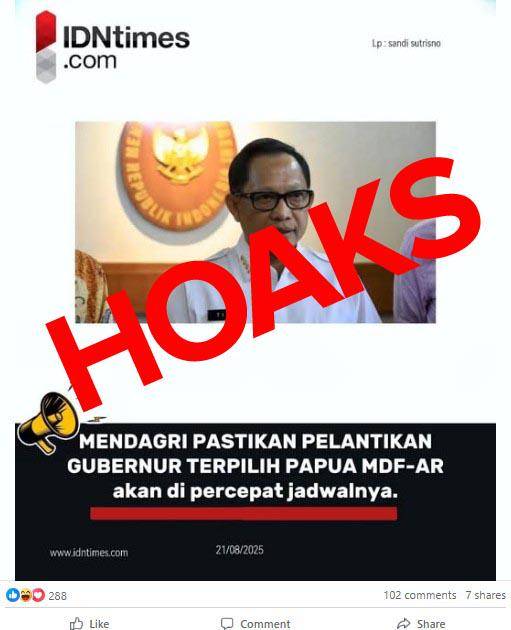 Tangkapan layar konten disinformasi yang disebar melalui grup Facebook/Istimewa