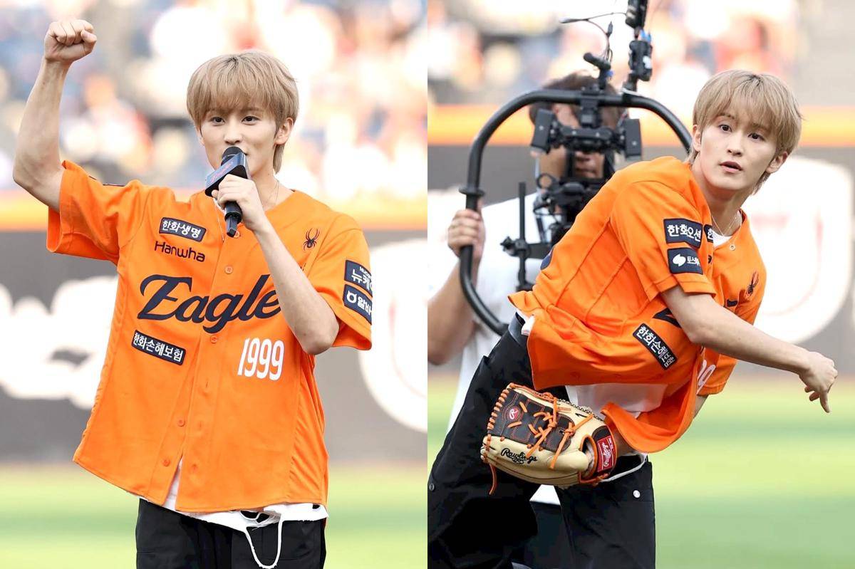 potret Mark NCT jadi first pitcher di 2025 Shinhan SOL Bank KBO League (instagram.com/hanwhaeagles_soori)