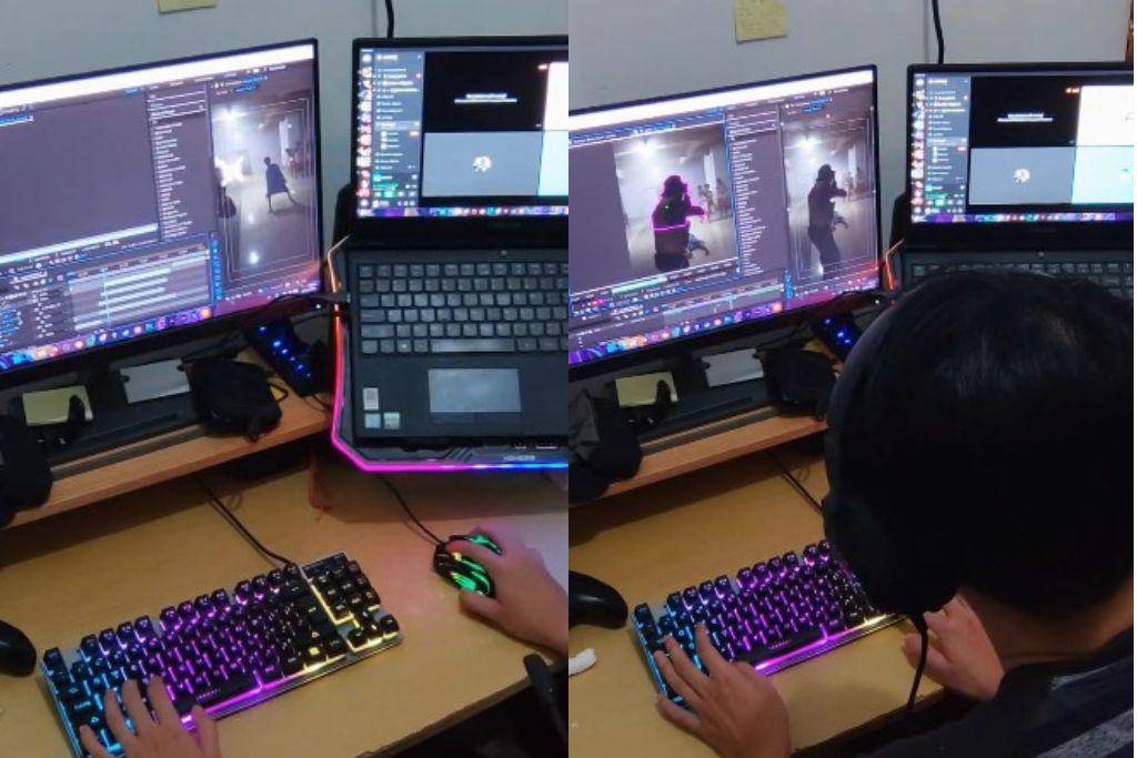 Proses penyuntingan video yang dilakukan oleh content creator asal Makassar, Miftahul Nur (@nunu.koe), untuk karyanya. (Dok. Pribadi)