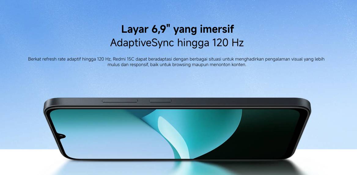 Redmi 15C hadir membawa layar luas berukuran 6,9 inci