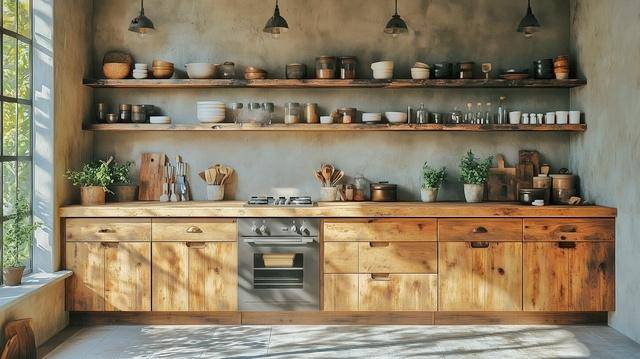 Ilustrasi desain kabinet dapur gaya rustic (vecteezy.com/Oleg Gapeenko)